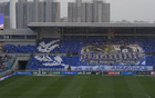 津门虎主场大型拼图TIFO：拉丁文“经历艰险、终抵星辰”